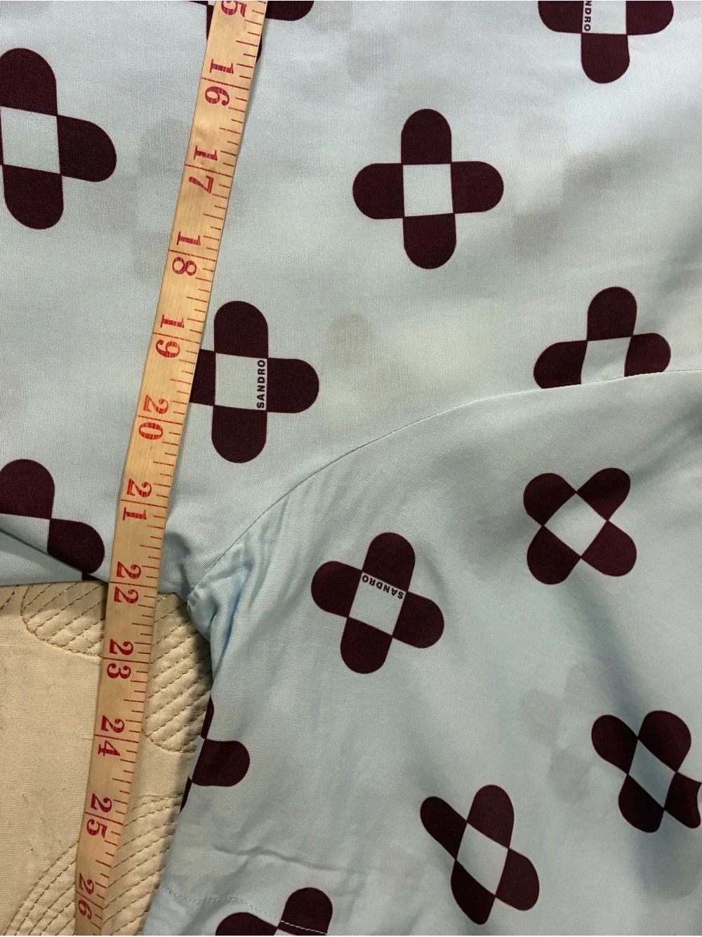 Light Blue Short-Sleeve Camp Shirt with Burgundy Geo Print